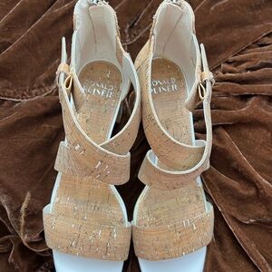 Donald J. Pliner Cork and White Sandals